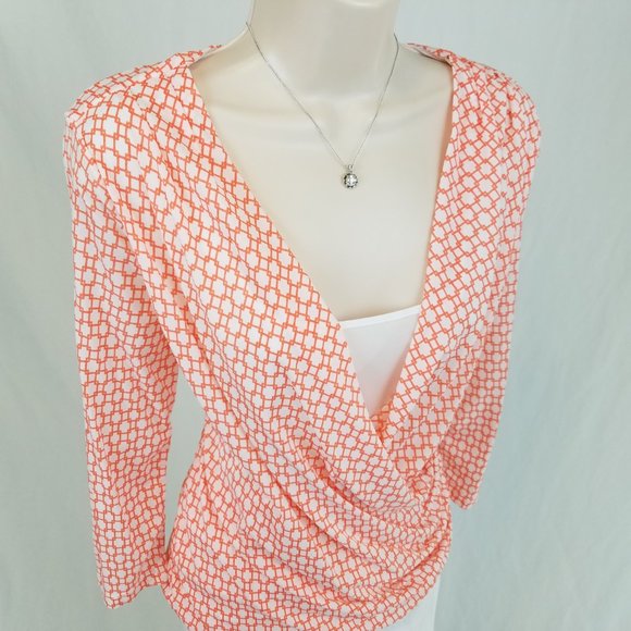 Bebe layered faux wrap top orange white M - Picture 3 of 6
